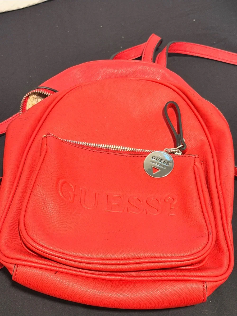 GUESS Red Mini Backpack with Front Zip Pocket